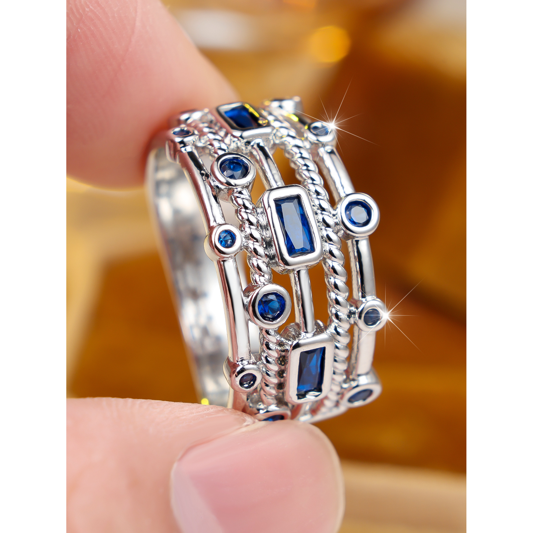 Women's Multi-layered Synthetic Zirconia Proposal Ring, Unique Style